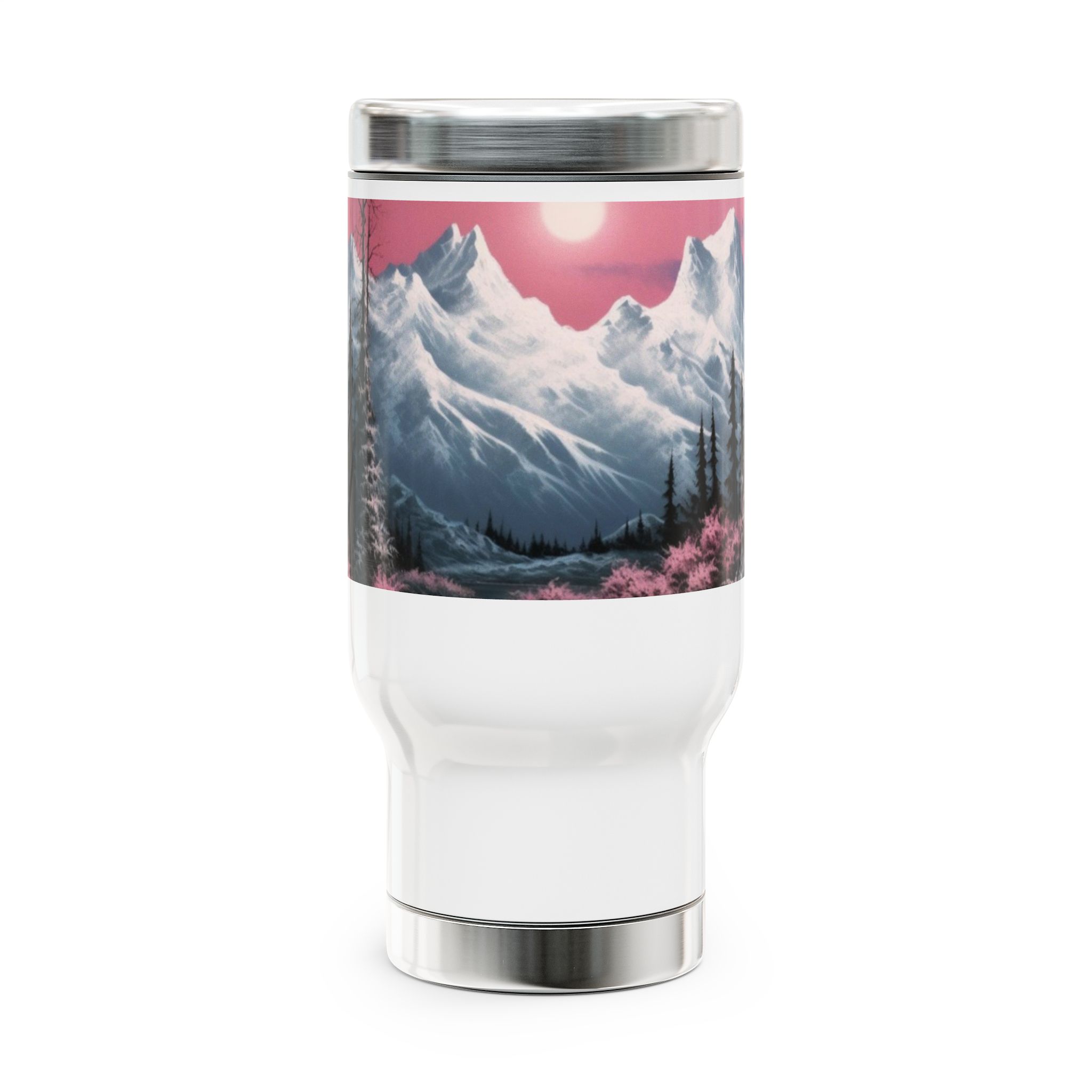 Majestic Alaskan Mountains Insulated Tumbler - Pink Sunset Snow Peaks Travel Mug - 20oz Stainless Steel Adventure Cup