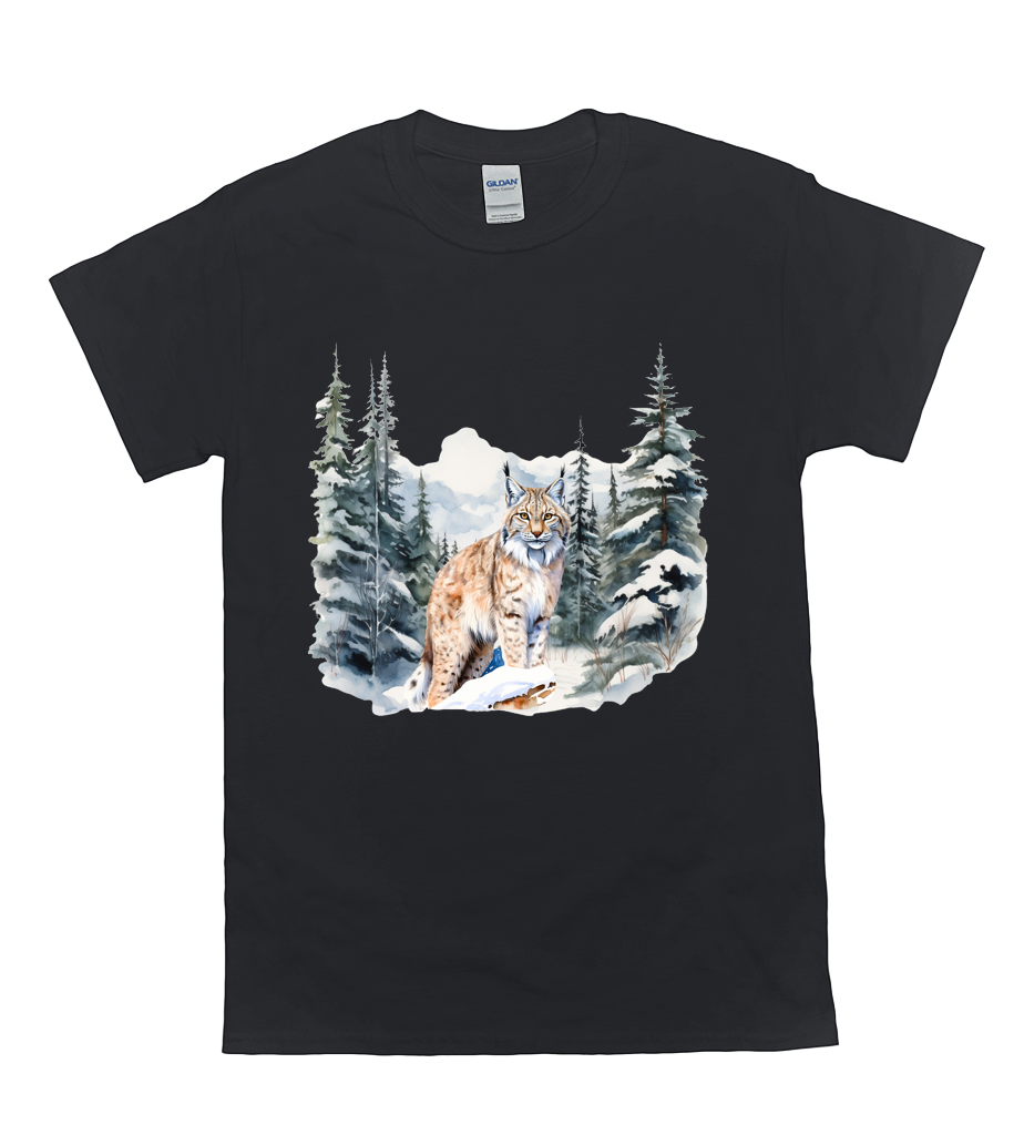 Snow Forest Watercolor Lynx Tee 2 Snow Forest Watercolor Lynx Tee