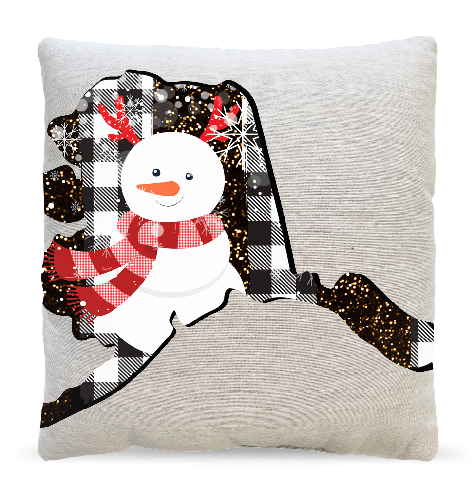 Alaska Holiday Snowman Pillow