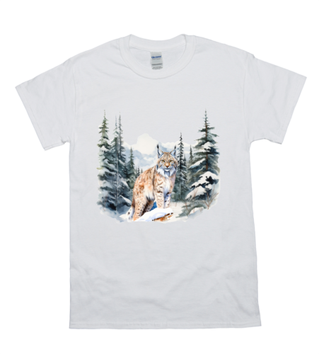 Snow Forest Watercolor Lynx Tee