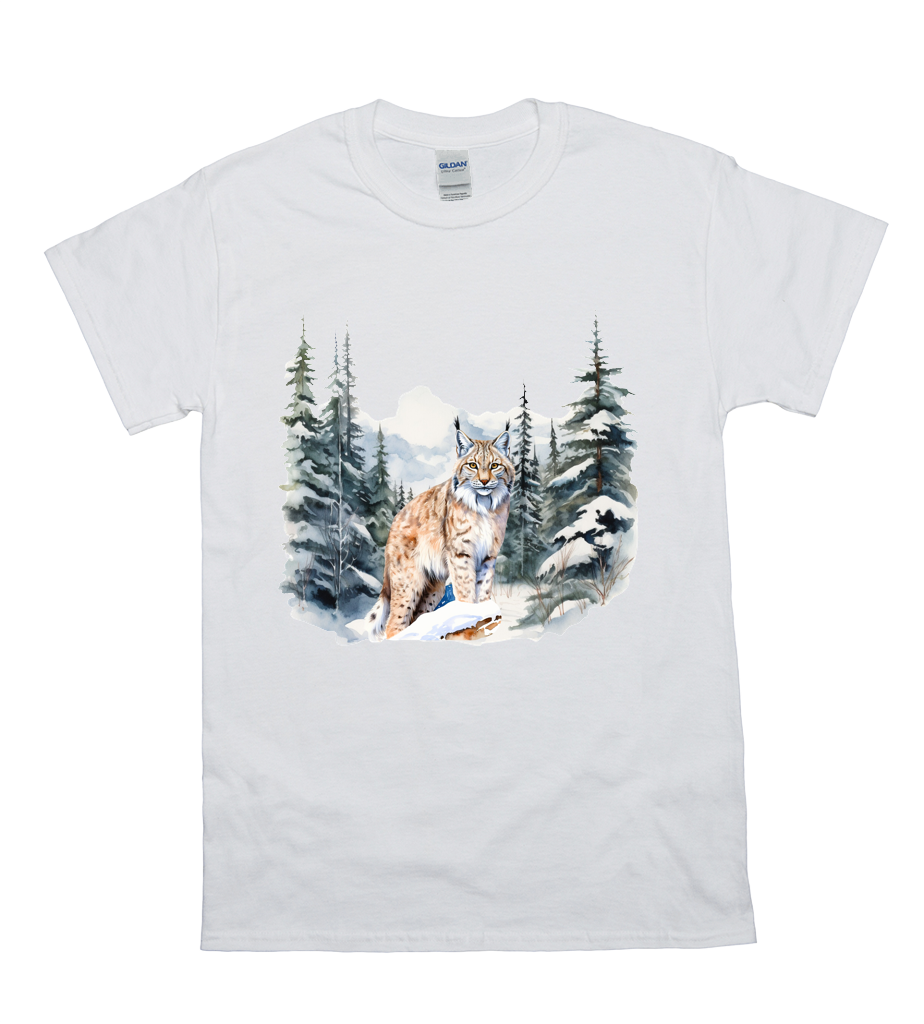 Snow Forest Watercolor Lynx Tee